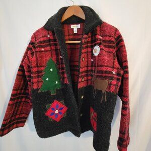 Womens Talbots Petite P Vintage Cardigan Fleece Cute Mountain Lodge